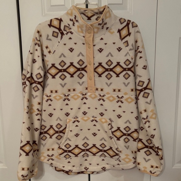 Sonoma Tops - Sonoma Cream and Brown Patterned Fleece Pullover